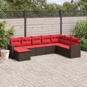 vidaXL 8 pcs conjunto sofás de jardim c/ almofadões vime PE castanho