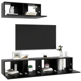Móveis de TV 3 pcs derivados de madeira preto