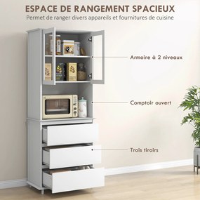 Aparador de cozinha com armário de arrumação, 2 portas, 3 gavetas e compartimento central; dimensões: 68 x 38 x 172 cm; MDF branco