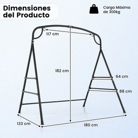 Suporte metálico de baloiço ou rede jardim Carga 300 kg com 4 barras de suporte 2 métodos de suspensão Preto