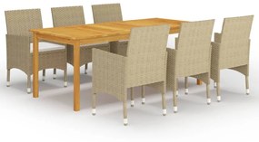 vidaXL 7 pcs conjunto de jantar para jardim bege