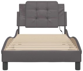 Estrutura cama c/ luzes LED 90x190 cm couro artificial cinzento