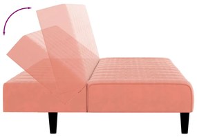 Sofá-cama de 2 lugares veludo rosa