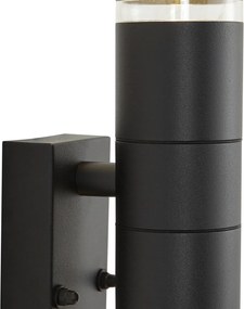 Candeeiro de Parede Exterior Moderno Preto 2-Luzes IP44 com Sensor de Movimento - Dubbla