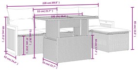 6 pcs conjunto sofás de jardim c/ almofadões vime PE preto