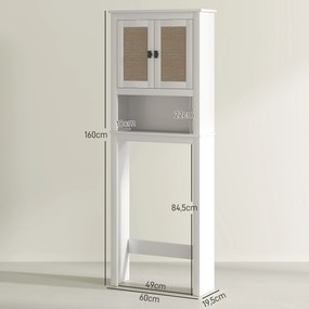 Móvel sobre Sanita Armário sobre Sanita com 2 Portas com Frente em Vime Compartimento e Prateleira Ajustável 60x19,5x160 cm Branco