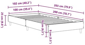 Estrutura cama s/ colchão 100x200 cm carvalho sonoma