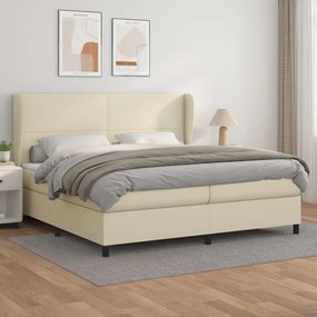 Cama com molas/colchão 200x200 cm couro artificial cor creme