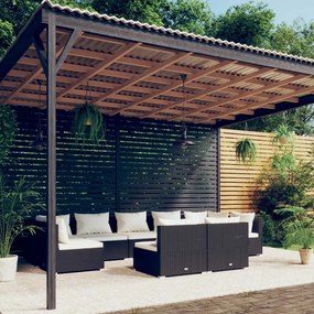 vidaXL 9 pcs conjunto lounge de jardim c/ almofadões vime PE preto