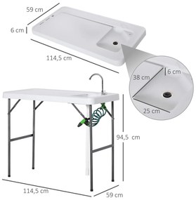 Outsunny Mesa de piquenique dobrável com torneira de pia e pistola de
