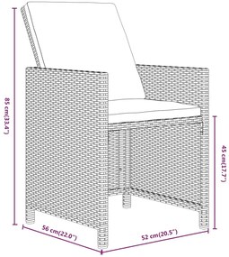 9 pcs conjunto jantar p/ jardim c/ almofadões vime PE cinzento