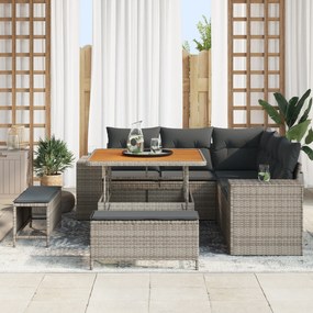 Conjunto de Sofás de Jardim de 8 Peças com Almofadas Cinza em Rattan P