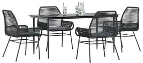Conjunto de jantar jardim 5 peças almofadas vidro vime PE preto