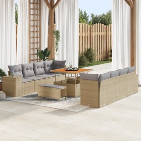 Conjunto de Sofá de Jardim vidaXL com Almofadas Bege Rattan Sintético