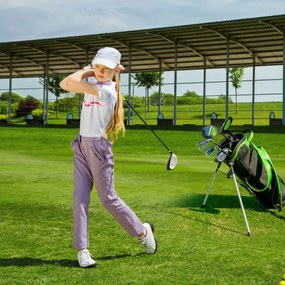 Conjunto de tacos de golfe para crianças dos 11 aos 13 anos, incluindo saco de apoio com capuz para chuva Driver n.º 1 Híbrido n.º 5 Ferros e Putter n