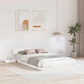 vidaXL Estrutura de Cama de Chão com Mesas de Cabeceira Branca 135x190cm Madeira Sólida