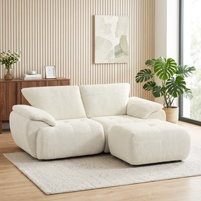 Sofá Modular em L de 2 Lugares com Otomana Reversível Sofá em Chenille com Assento Largo sem Montagem Creme