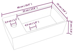 Lavatório 48x25x15 cm cerâmica branco