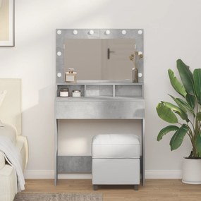 Mesa de Maquiagem vidaXL com Luzes LED Cinza Concreto 79x41x135 cm