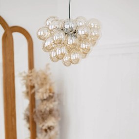 Candeeiro de suspensão Art Deco preto com vidro âmbar 8-luzes - Uvas