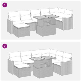 8 pcs conjunto sofás jardim com almofadões vime PE/acácia bege