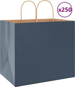 vidaXL Sacos de papel 250 unid com alças azul 32x22x28 cm