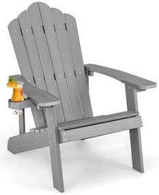 Cadeira Adirondack com encosto alto e porta-copos ajustável, cadeira de jardim, cadeira de varanda, cinza