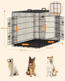 Gaiola para Cães 122 x 74,5 x 80,5 cm com 2 portas preto
