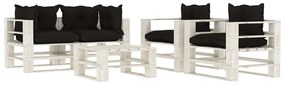 5 pcs conjunto lounge paletes de madeira c/ almofadões pretos