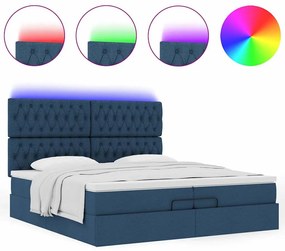 Estrutura de cama otomana com colchões 200x200cm tecido azul