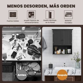 Armario de parede para casa de banho com 2 portas Prateleira regulável em altura 60 x 20 x 70,5 cm Preto