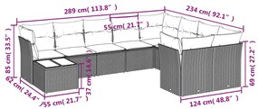 10 pcs conjunto de sofás p/ jardim com almofadões vime PE bege