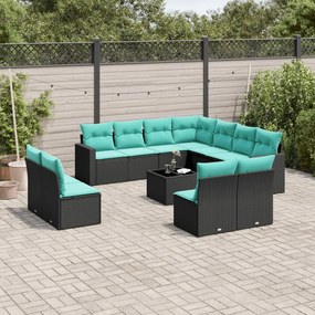 vidaXL 12 pcs conjunto de sofás de jardim com almofadões vime PE preto
