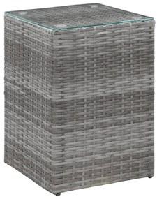 vidaXL Mesa de apoio com tampo de vidro 35x35x52 cm vime PE cinzento