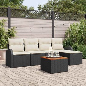 vidaXL Conjunto de Sofá de Jardim de 6 Peças com Almofadas Preto Rattan Poliéster Acácia