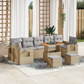 Conjunto de Sofá de Jardim de 10 Peças com Almofadas Bege Rattan de Po