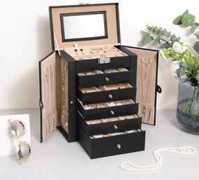 Caixa para joias com 6 níveis 26 x 15,5 x 32 cm preto