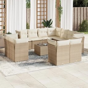 vidaXL 12 pcs conjunto de sofás p/ jardim com almofadões vime PE bege