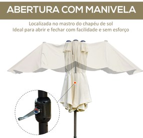 Chapéu de Sol Duplo 4,55x2,65x2,38 m Chapéu de Sol de Jardim com Manivela Manual com Proteção Solar UV Creme
