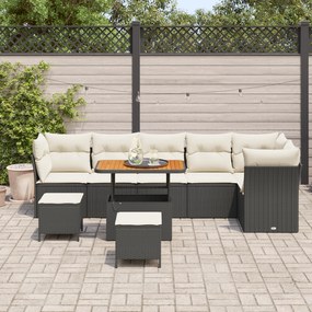Conjunto de Sofá de Jardim vidaXL com Almofadas Preto Rattan Poliéster