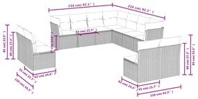 11 pcs conjunto sofás de jardim c/ almofadões vime PE bege