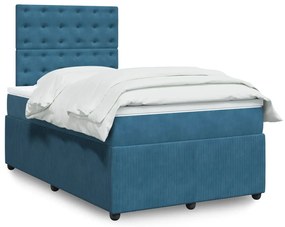 Cama boxspring com colchão 120x200 cm veludo azul-escuro