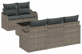 Sofá de Jardim Modular com 6 Peças e Almofadas Cinza em Rattan
