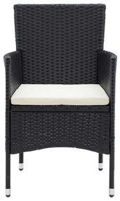 3 pcs conjunto de jantar p/ jardim c/ almofadões vime PE preto