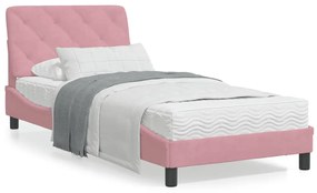 Estrutura de cama c/ luzes LED 90x190 cm veludo rosa