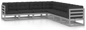 7pcs conjunto lounge de jardim c/ almofadões pinho maciço cinza