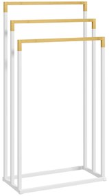 kleankin Toalheiro de Pé 45x22,5x86 cm de 3 Níveis em Forma de Escada com 3 Barras de Bambu e Estrutura de Aço Branco e Madeira | Aosom Portugal