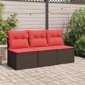 vidaXL Sofá de jardim com almofadas, 3 lugares, vime sintético marrom