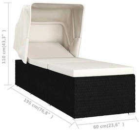 Espreguiçadeira com dossel e almofadão vime PE branco nata