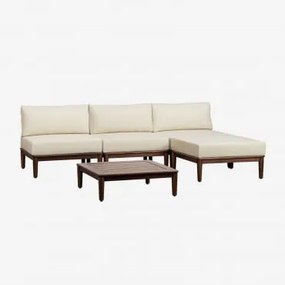 Conjunto De Jardim Com Sofá Modular De 3 Peças, Mesa De Centro E Puff Em Acácia Giulia Crema - Sklum